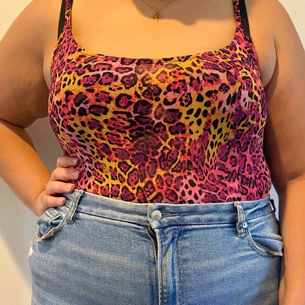 PLUS SIZE Multicolor Sheer Cheetah bodysuit BRAND NEW WITH TAGS